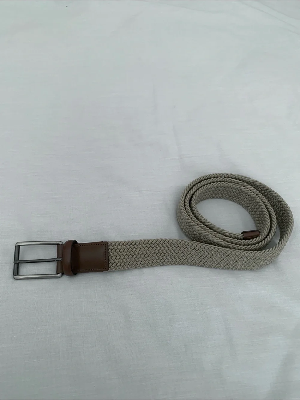 Grand Slam Mens Braided Stretch Golf Belt 44 NWT Khaki Beige Tan Leather Trim